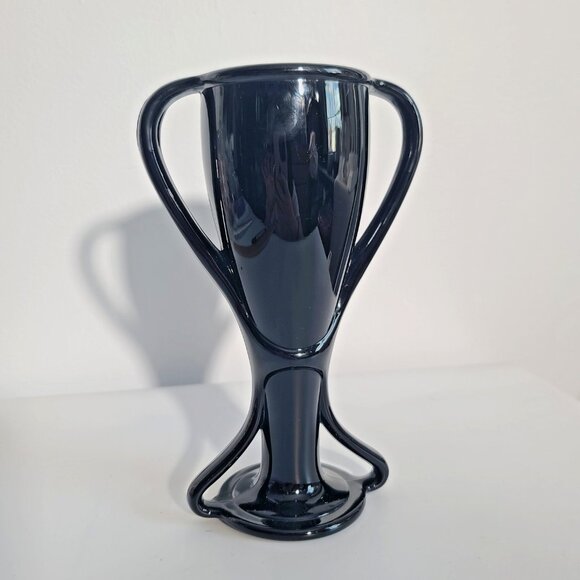 Vintage Fostoria TUT Black Amethyst Glass Loving Cup Trophy Vase 8", Art Deco - Picture 1 of 7